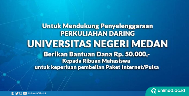 Dukung Perkuliahan Daring, Unimed Bantu Rp 50 Ribu/Mahasiswa Beli Paket Internet