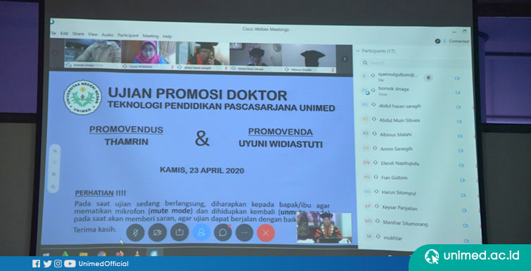 2 Mahasiswa S3 UNIMED Ikuti Ujian Terbuka Promosi Doktor Secara Daring