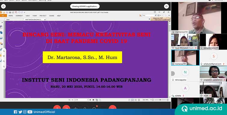Bincang Seni SENDRATASIK FBS UNIMED Hadirkan Solusi untuk Tingkatkan Kreatifitas Seni Selama COVID-19