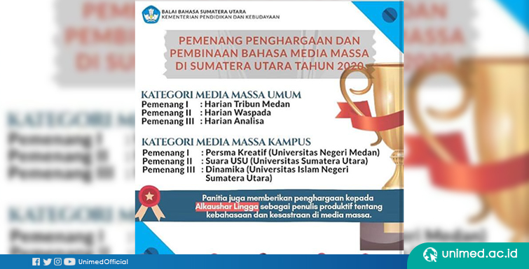 UKM Pers Mahasiswa Kreatif UNIMED Raih Juara 1 Sebagai Media Kampus Terbaik Se-SUMUT